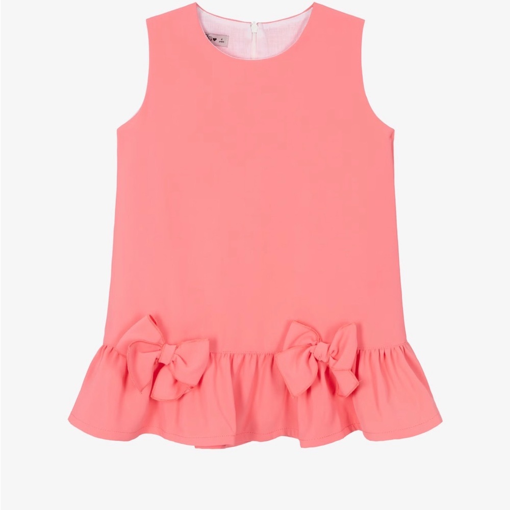 Pink Sleeveless Kids Dress with Bow Accents